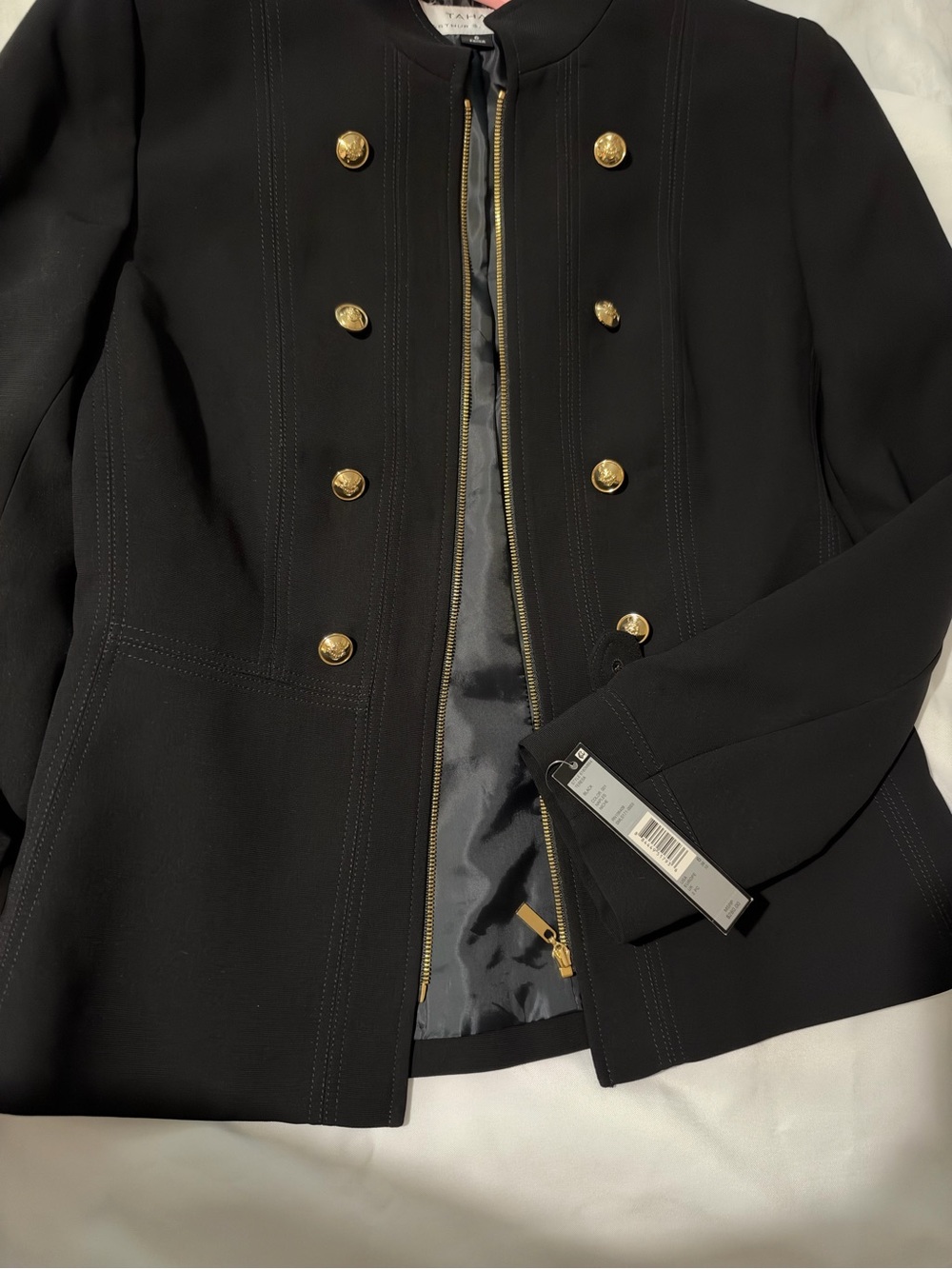 Tahari Black Double-Breasted Military Blazer with Gold Buttons